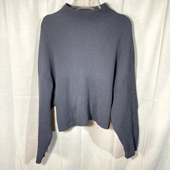 ZARA Mock Neck Ribbed Knit Cropped Sweater‎ Pullover Blue Size Medium - Picture 2 of 8